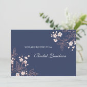 Coral Blue Floral Bridal Lunch Invitation Cards (Standing Front)