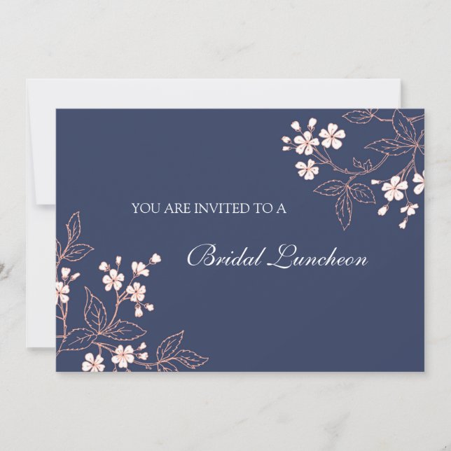 Coral Blue Floral Bridal Lunch Invitation Cards (Front)
