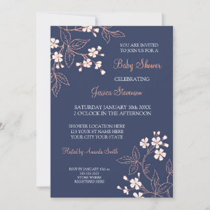 Coral Blue Floral Custom Baby Shower Invitations