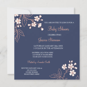 Coral Blue Floral Custom Baby Shower Invitations