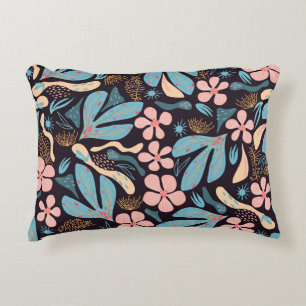 Coral Blue Floral Dark Print Accent Pillow