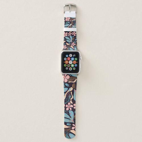 Coral Blue Floral Dark Print Apple Watch Band