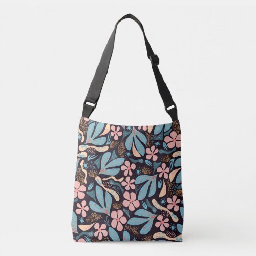 Coral Blue Floral Dark Print Crossbody Bag