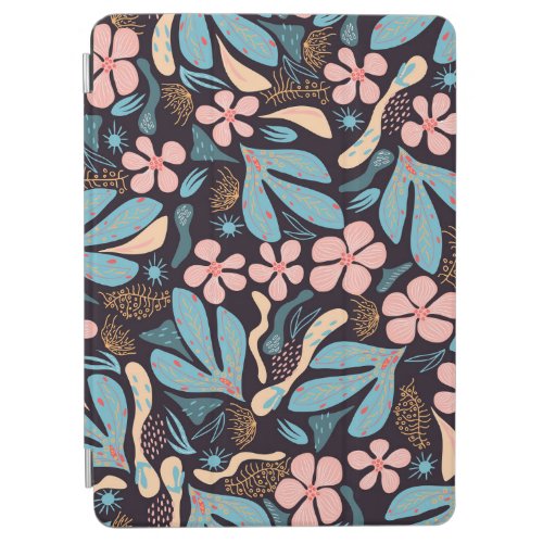 Coral Blue Floral Dark Print iPad Air Cover