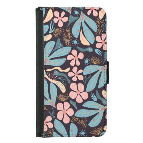 Coral Blue Floral Dark Print Samsung Galaxy S5 Wallet Case