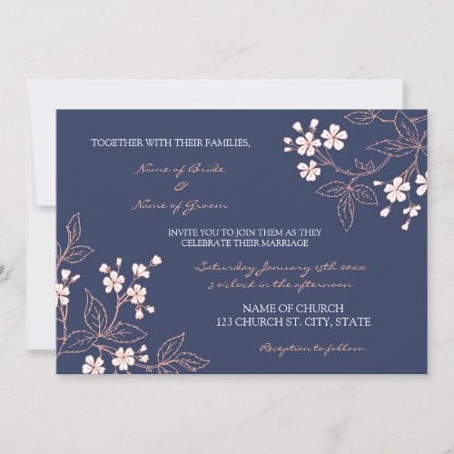 Coral Blue Floral Wedding Invitation Cards