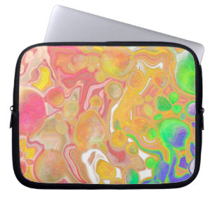 Coral, Blue, Green, Pink Abstract Fluid Art Laptop Sleeve