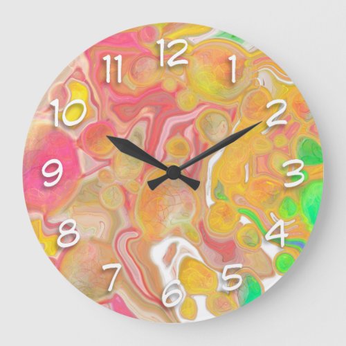 Coral Blue Green Pink Abstract Fluid Art  Large Clock