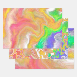 Coral, Blue, Green, Pink Abstract Fluid Art Wrapping Paper Sheets