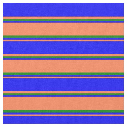 Coral, Blue & Green Striped Pattern Fabric