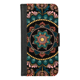 Coral Blue Mandala, Sacred Geometry Boho Ethnic iPhone 8/7 Wallet Case