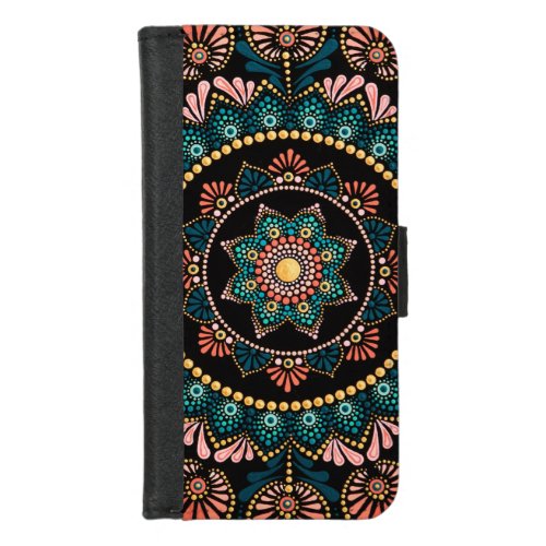 Coral Blue Mandala Sacred Geometry Boho Ethnic iPhone 87 Wallet Case