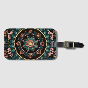 Coral Blue Mandala, Sacred Geometry Boho Ethnic Luggage Tag