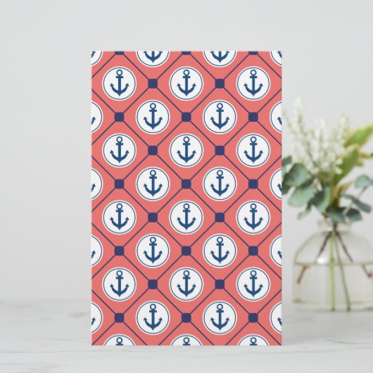 Coral Blue Nautical Anchor Pattern (Standing Front)