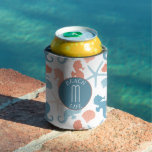 Coral Blue Nautical Monogram Can Cooler at Zazzle