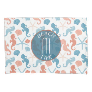 Coral Blue Nautical Monogram Pillow Case
