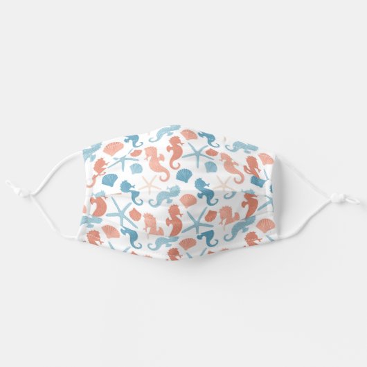 Coral Blue Nautical Pattern Adult Cloth Face Mask (Front, Unfolded)