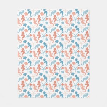 Coral Blue Nautical Pattern Fleece Blanket by AvenueCentral at Zazzle