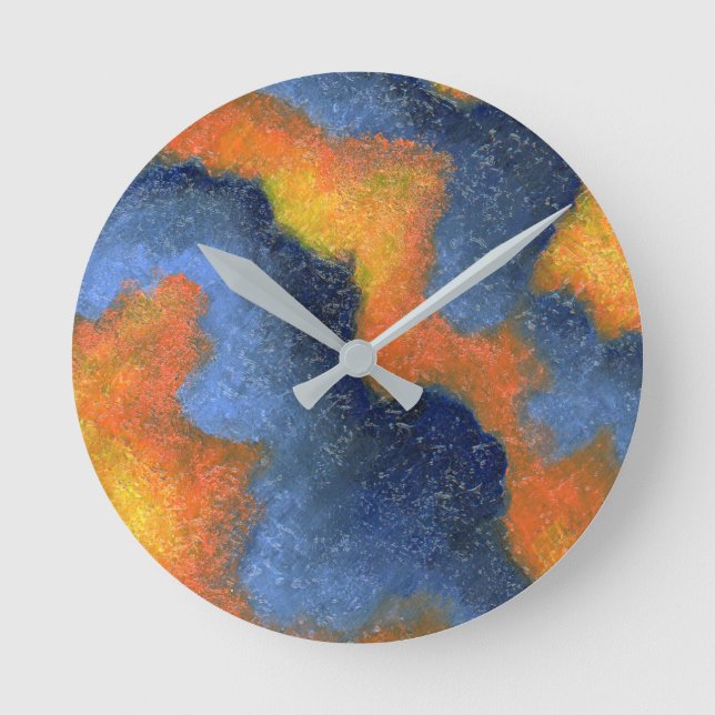 Coral Blue & Orange Round Clock (Front)