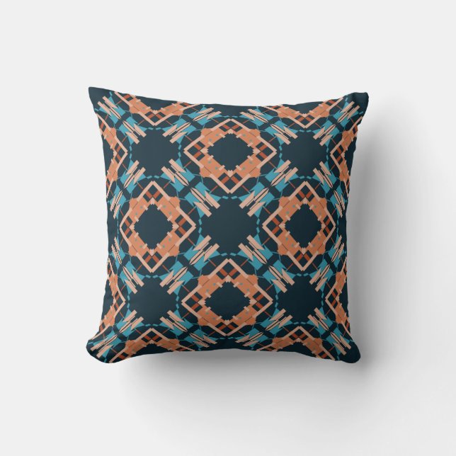Coral Blue Rust Navy Crisscross Southwest Art Look Throw Pillow (Front)