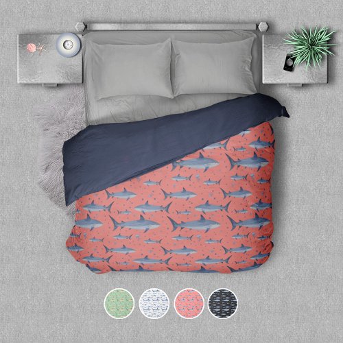 Coral  Blue Shark Jellyfish Watercolor Pattern Duvet Cover