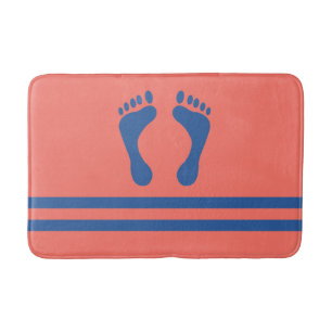 Coral Blue Stripes and Feet Modern Graphic Bath Mat