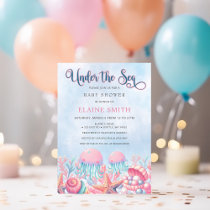 Coral Blue Under The Sea Marine Life Baby Shower Invitation