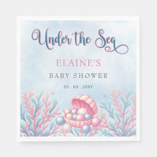 Coral Blue Under The Sea Marine Life Baby Shower  Napkins