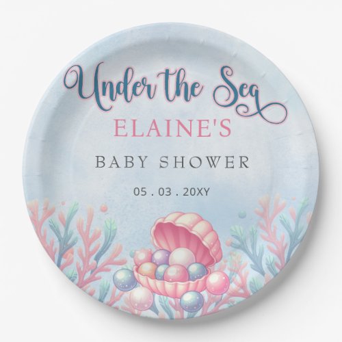 Coral Blue Under The Sea Marine Life Baby Shower  Paper Plates