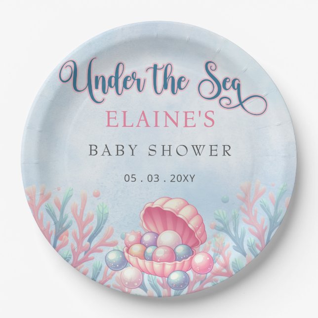 Coral Blue Under The Sea Marine Life Baby Shower  Paper Plates (Front)