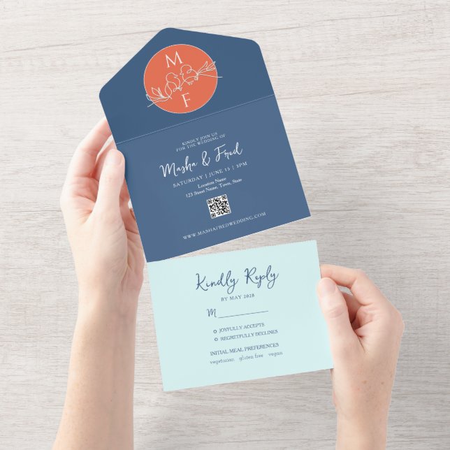 Coral Blue Wedding All In One Invitation (Tearaway)