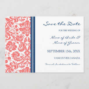 Coral Blue Wedding Save the Date Card