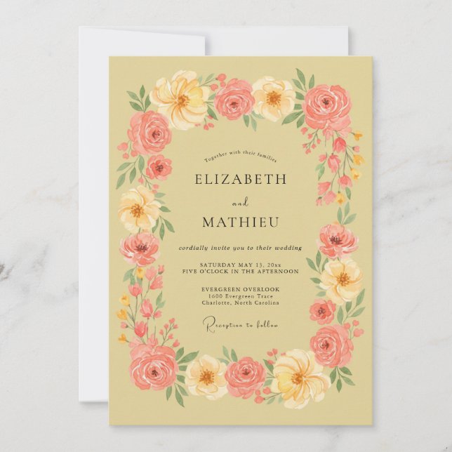 Coral Blush Floral Arrangement Wedding Invitation (Front)