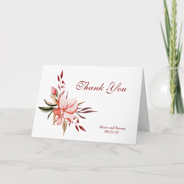 Coral & Blush Floral Thank You Note Card (Front)