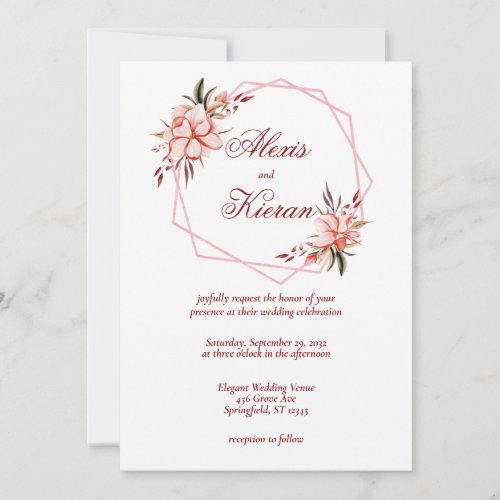 Coral  Blush Geometric Hoop Wedding Invitation