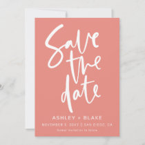 Coral Blush Handwritten Calligraphy Save the Date