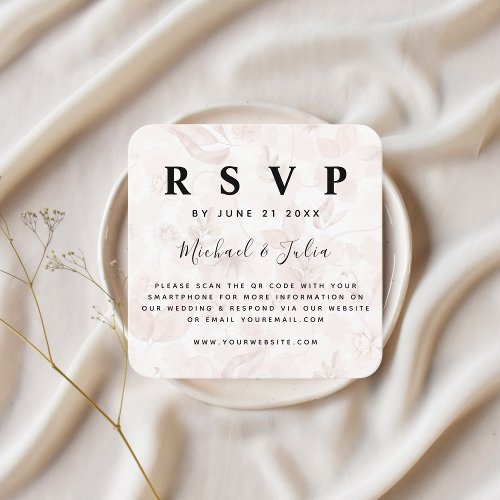 Coral Blush Pink Floral Chic QR Code Wedding RSVP Enclosure Card