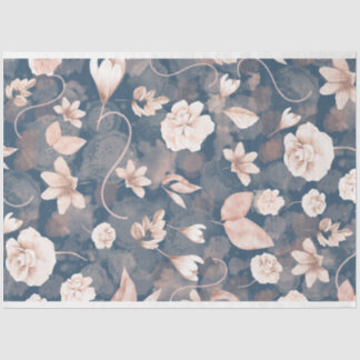 Coral Blush Pink Floral Pattern Blue Tissue Paper