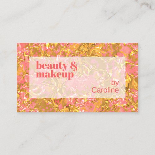 Coral Blush Pink Shiny Gold Marble Art Pattern Business Card