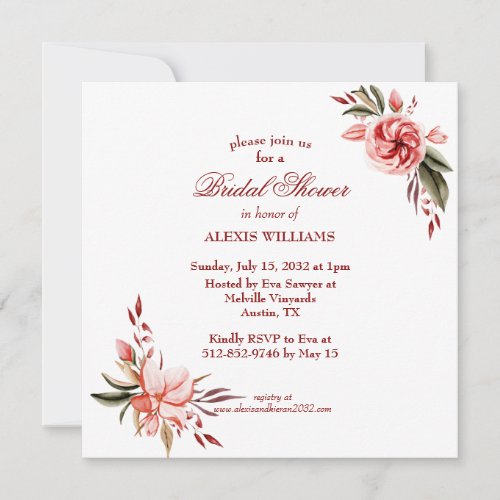 Coral  Blush Roses Bridal Shower Invite