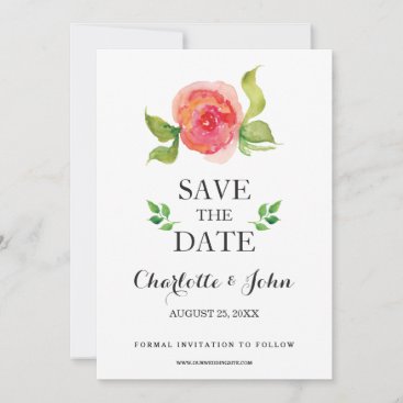 coral boho watercolor floral save the dates save the date