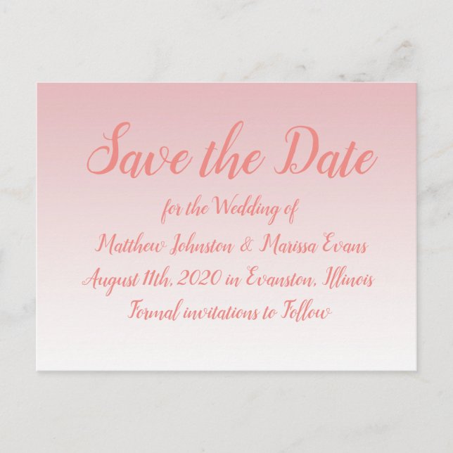 Coral Bokeh Personalized Save the Date Postcard (Front)