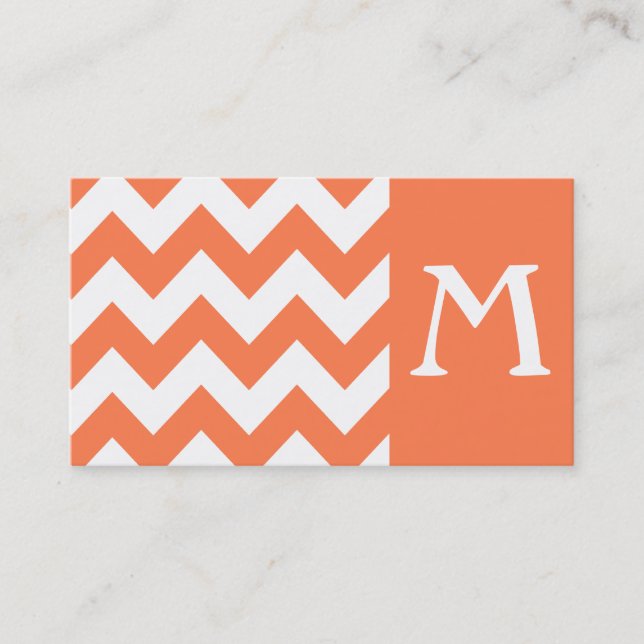 Coral Bold Chevron Monogram Business Card (Front)