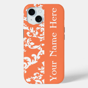 Coral Bold Damask w/ name @ Emporiomoffa iPhone 15 Case