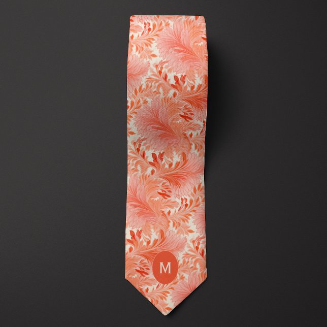 Coral Botanical Monogram Neck Tie (Creator Uploaded)
