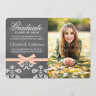 Coral Bow Chalkboard Lace Graduation Announcement