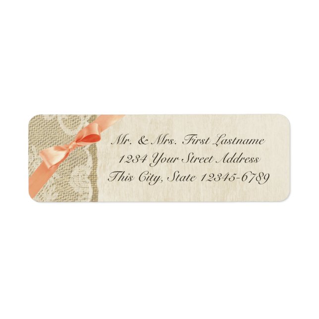 Coral Bow, Lace and Burlap Rustic Country Label (Front)