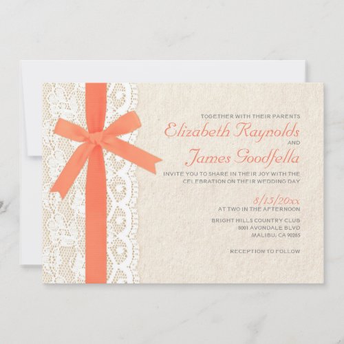 Coral Bow &amp; Lace Wedding Invitations