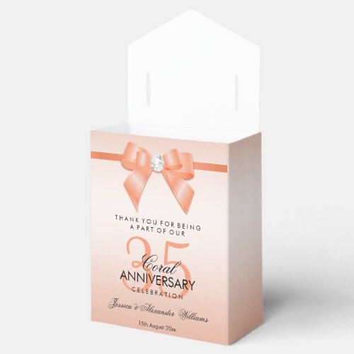 Coral Bow  Ribbon 35th Wedding Anniversary Favor Boxes