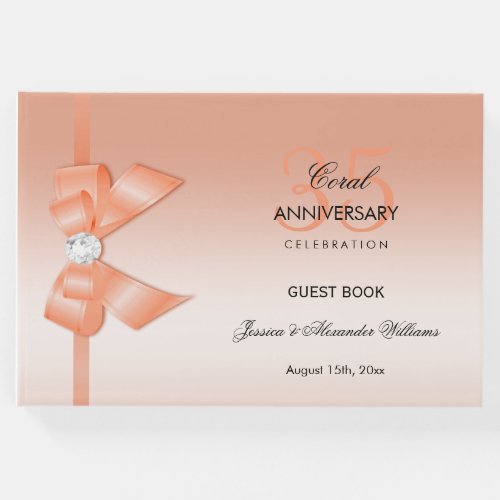 Coral Bow  Ribbon 35th Wedding Anniversary Guest Book